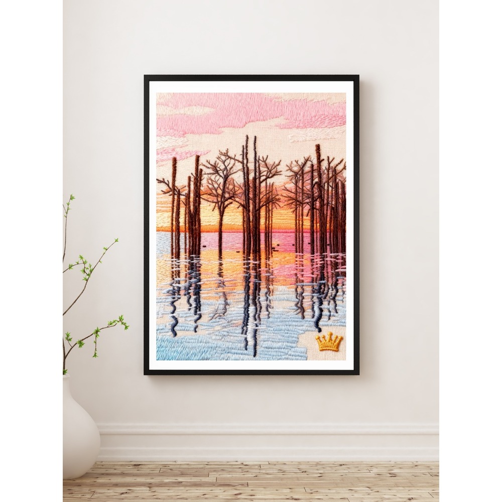 Royal Ink Smith Sea Scape Reflection Embroidered Style Canvas Art Print 12x16‎